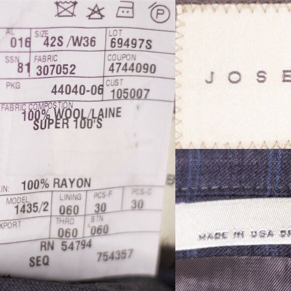 Joseph Abboud Mens Wool Super 100s Gray 3-Button Blazer Sport Coat Jacket Sz 42S - Picture 9 of 12